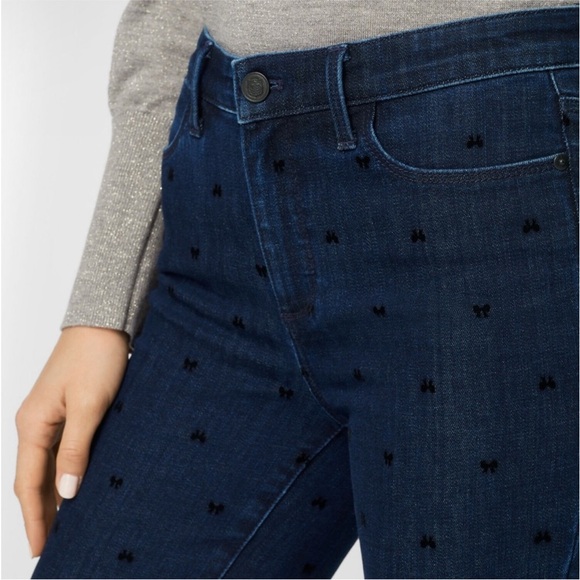 Talbots Women’s Plus Size Jeggings 22 Dark Denim Wash Flocked Black Bows Detail - Picture 1 of 11